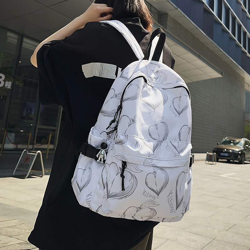 双肩包女大学生ins日系简约个性印花高中书包初中生旅行背包男潮