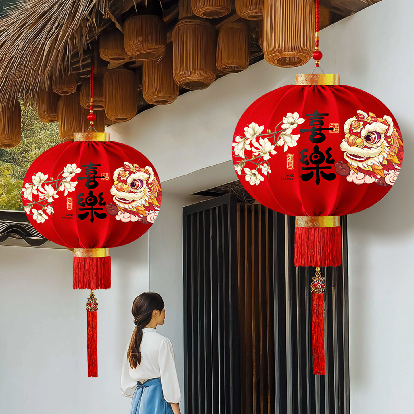 2026年新款大红灯笼吊灯春节过年新年装饰户外大门口一对阳台挂饰