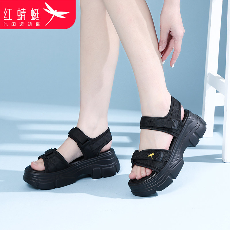 红蜻蜓运动凉鞋女夏季新款松糕厚底增高女鞋外穿软底休闲沙滩鞋女