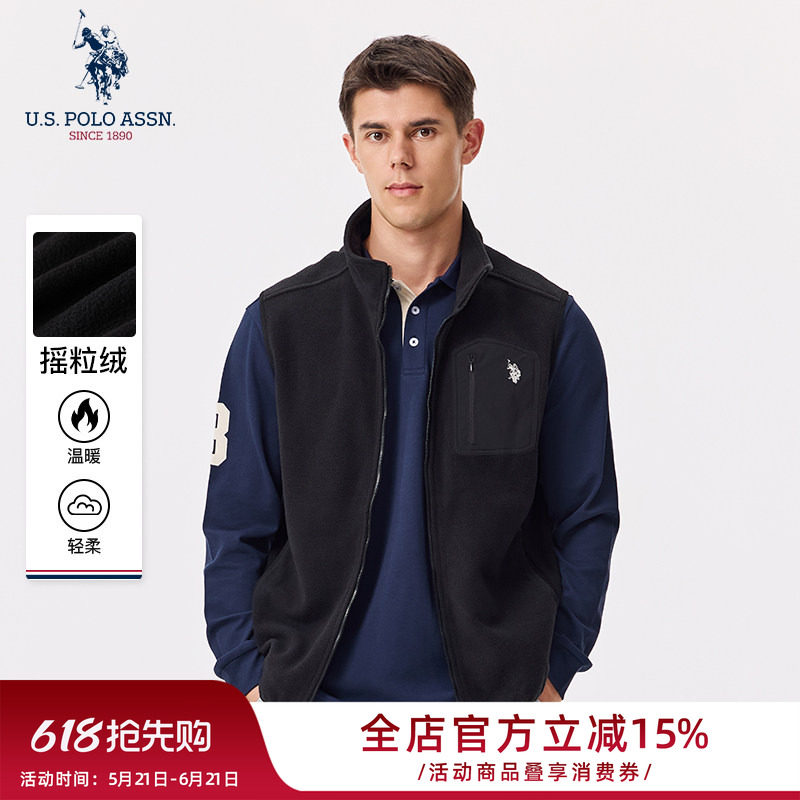 USPA男士马甲美式休闲保罗无袖背心立领摇粒绒外穿内搭秋季保暖