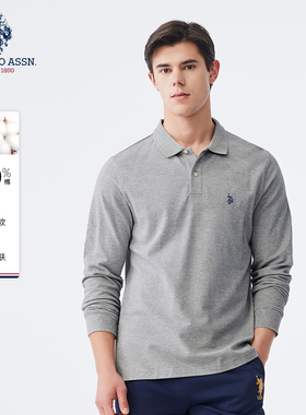 USPA男POLO衫官方长袖T恤纯棉商务职业装休闲上衣翻领纯色打底衫