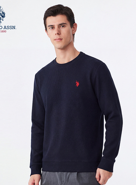 USPA官方卫衣男长袖圆领套头衫新款纯色情侣装外套休闲百搭上衣