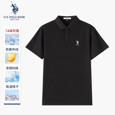 U.S. POLO ASSN.男士短袖POLO衫防晒抗菌凉感透气纯色时尚上衣T恤