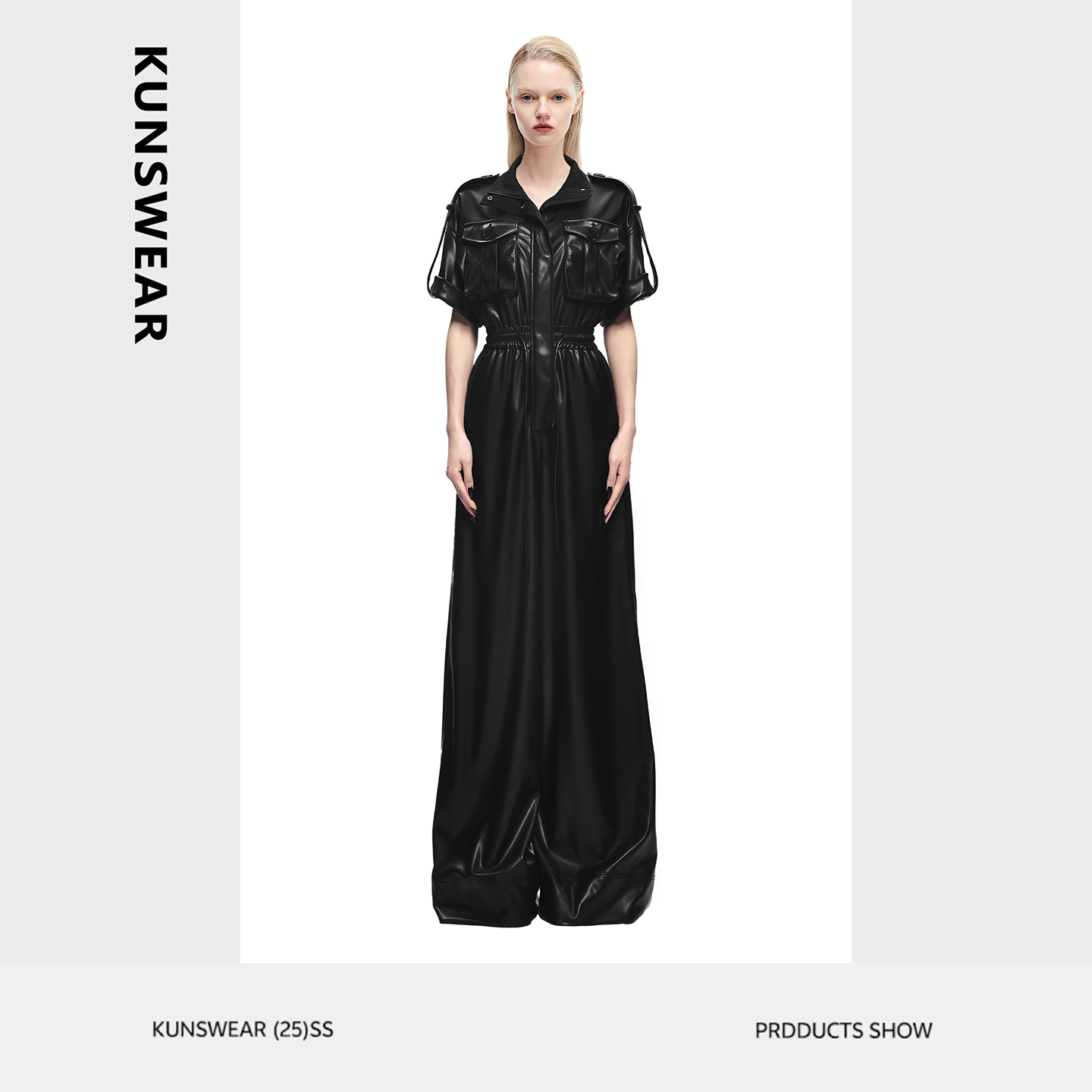 设计感黑色高腰阔腿裤