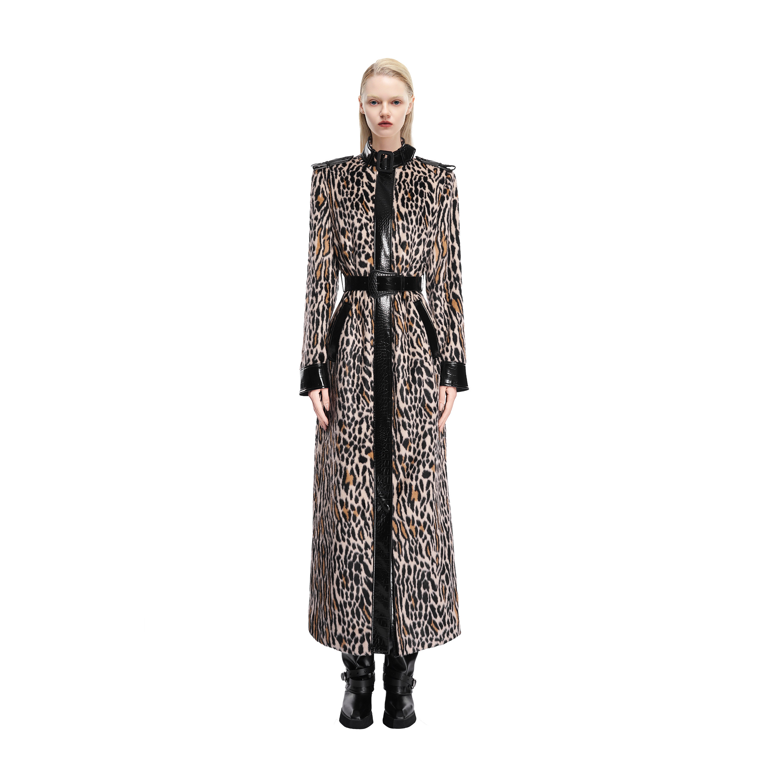 KUNSWEAR/琨丝薇尔25WI 复古时髦豹纹时尚风衣长款外套 838002141
