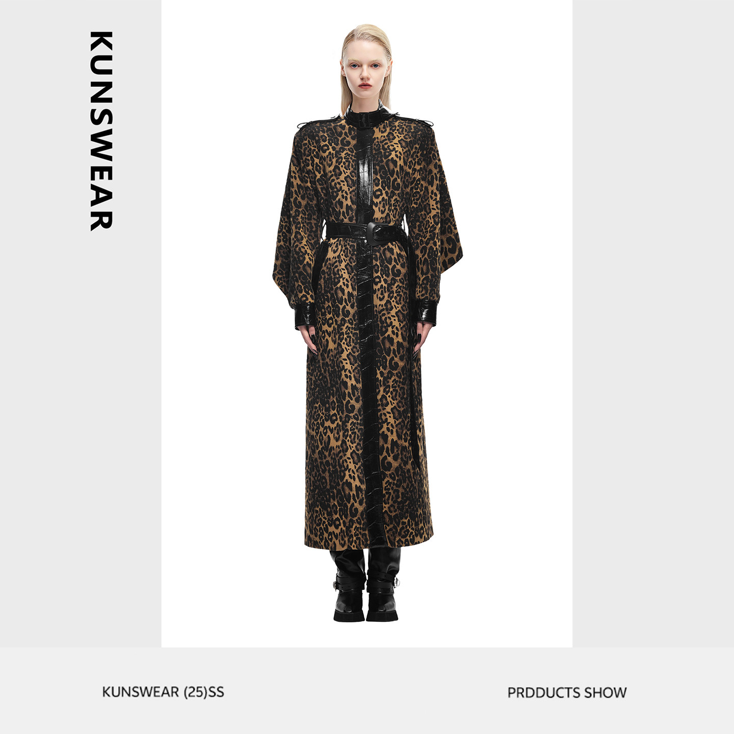 KUNSWEAR/琨丝薇尔 风衣外套女2025新款复古豹纹秋季长款休闲大衣
