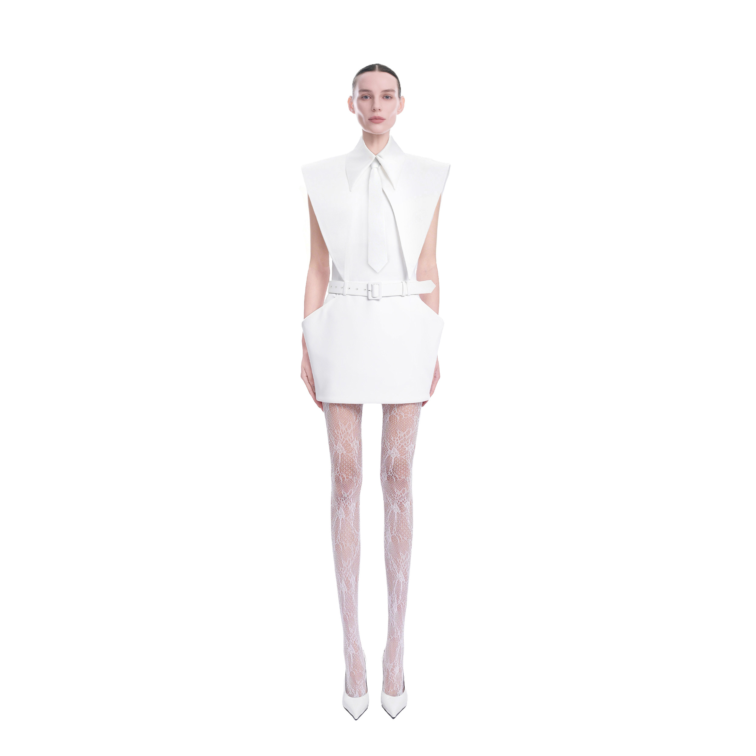 KUNSWEAR/琨丝薇尔26SU  夏款女装复古显瘦V领无袖收腰通勤连衣裙