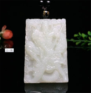 新品新疆和田玉关公吊坠男款武将关羽白玉挂件男生霸气玉牌玉项链