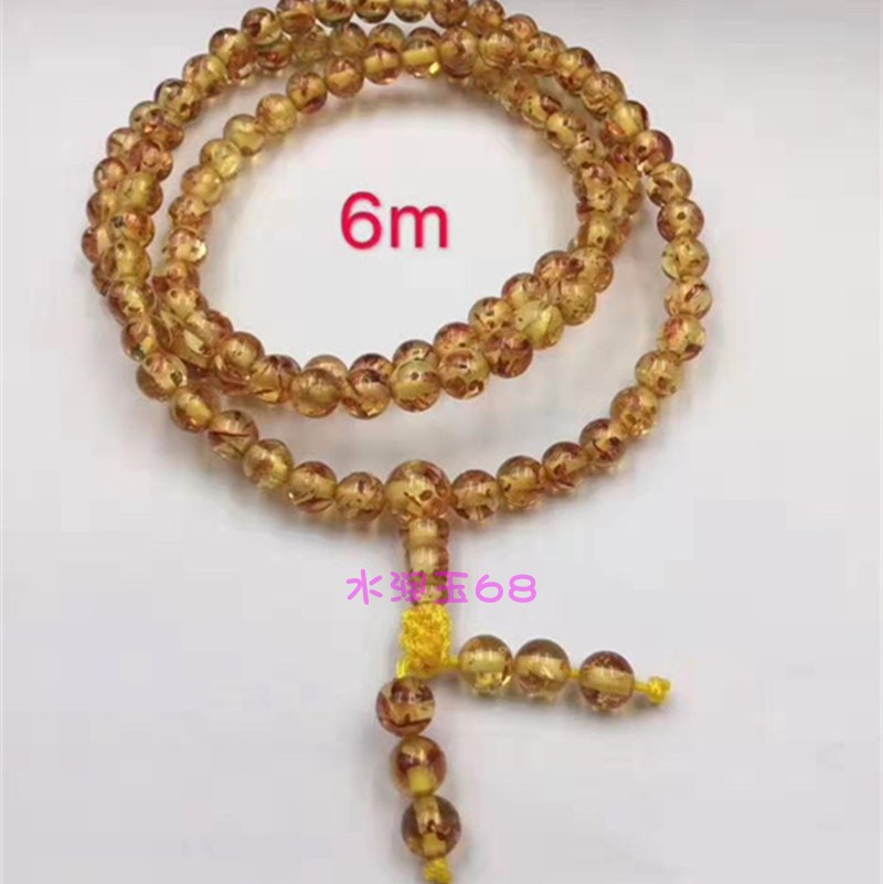 波罗的海花珀金珀血珀花瓣蜜蜡手链6/14mm108颗圆珠琥珀多圈手串