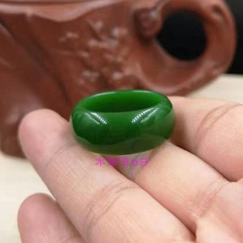 和田玉碧玉指环男女款菠菜绿戒指碧玉指环天然碧玉戒指可做吊坠