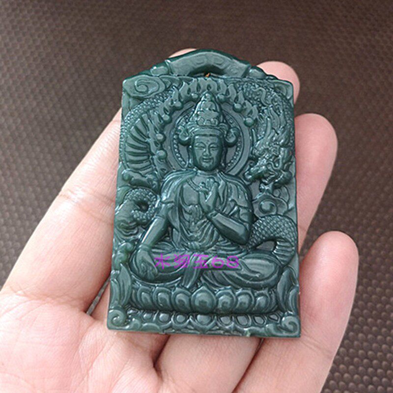 促销双面和田玉观音菩萨玉牌吊坠乘龙生肖守护神玉坠男士玉石项链
