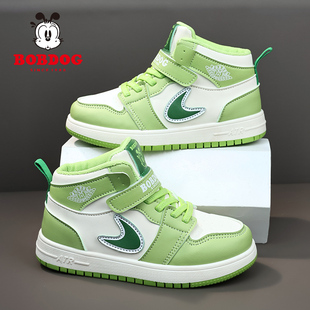 子 加绒二棉保暖皮面防水男童绿色运动鞋 巴布豆儿童板鞋 女童秋冬季