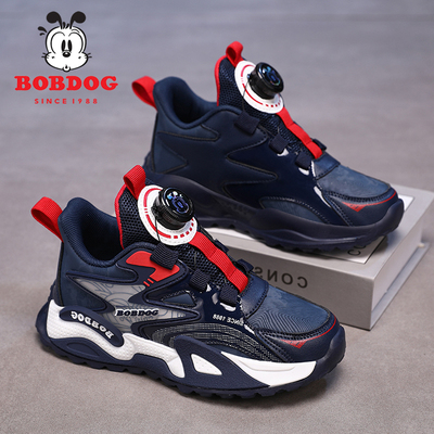 巴布豆男童鞋子2025新款秋冬皮面防水运动鞋小学生软底防滑跑步鞋