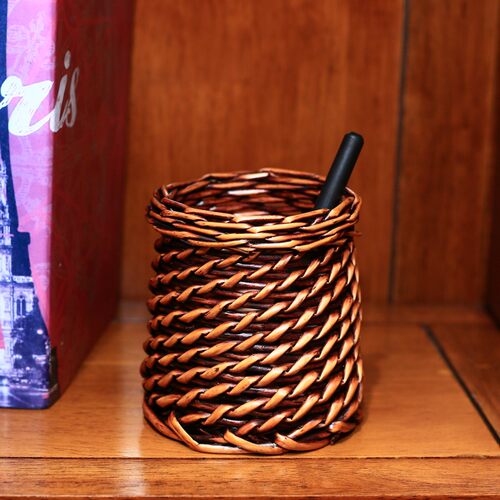 笔筒收纳盒桌面藤编拍摄道具竹编创意摆件家居饰品办公柳编花瓶