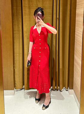 maSandeIOR2023春夏新款女装镂空撞色中长款针织连衣裙SFPRO02742