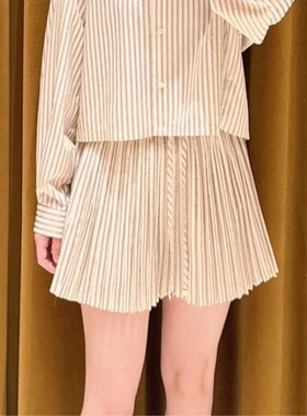 maSande2025春夏新款女装浅春系穿搭条纹钻饰百褶半身裙SFPJU0138