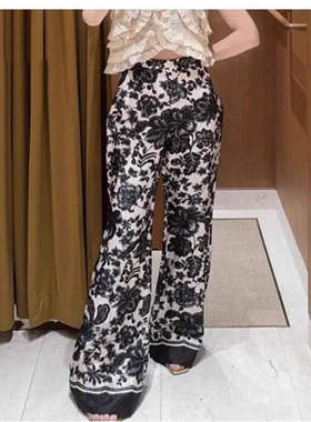 maSande2025春夏新款女装欧若风穿搭植物印花微喇长裤SFPPA01624