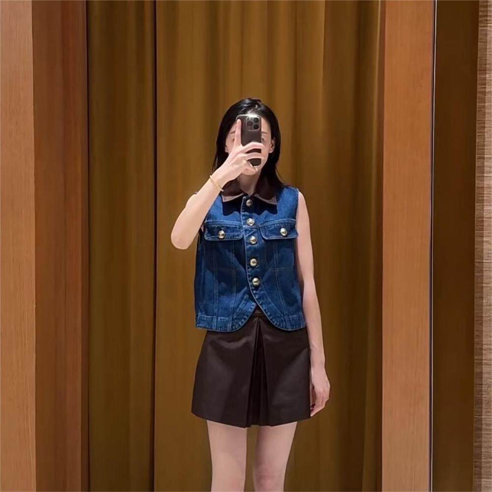 maSande2025秋冬新款撞色灯芯绒方领无袖夹克牛仔短外套SFPBL0116