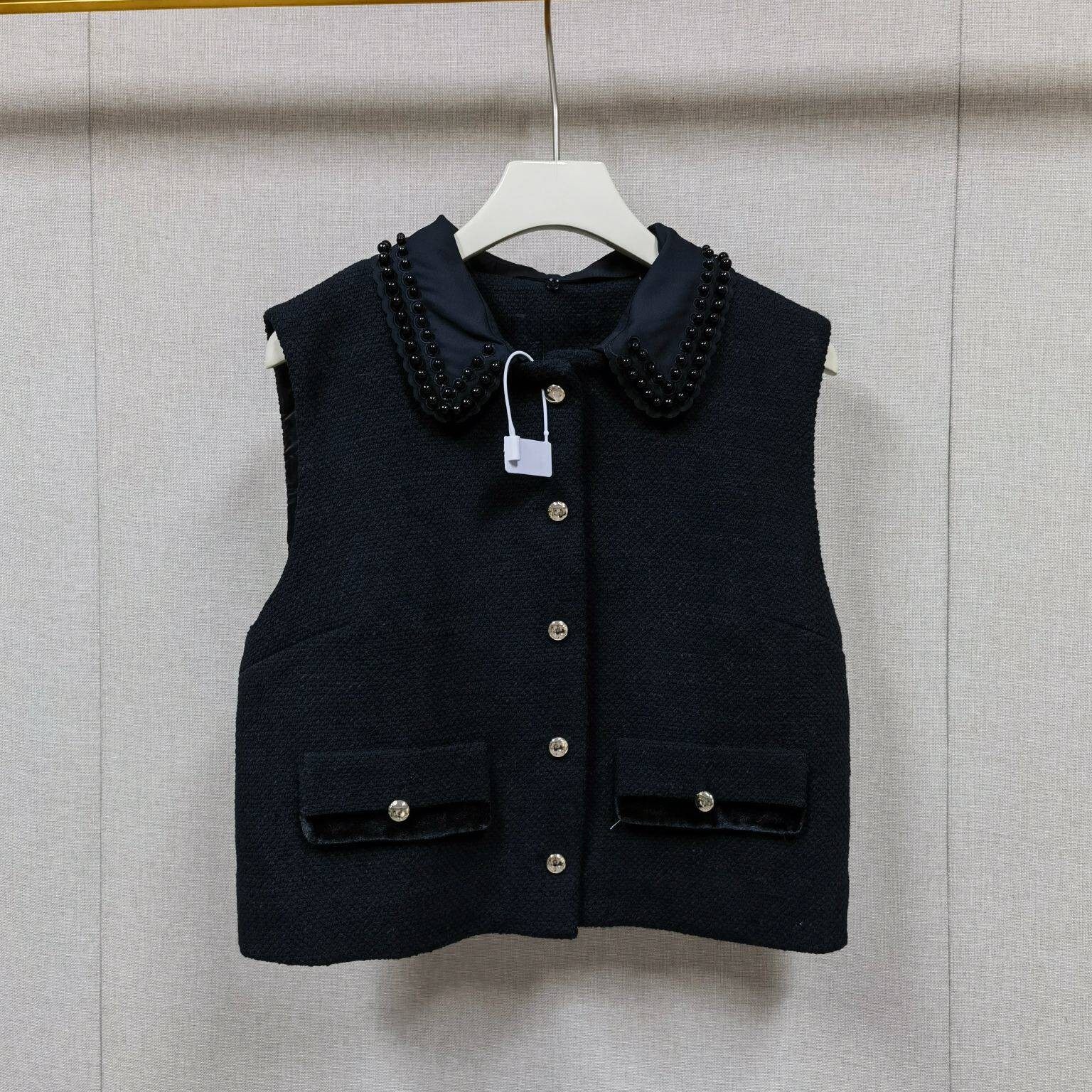 maSande法国M家25秋冬女法式时尚黑色圆领可拆卸无袖短款马甲上衣