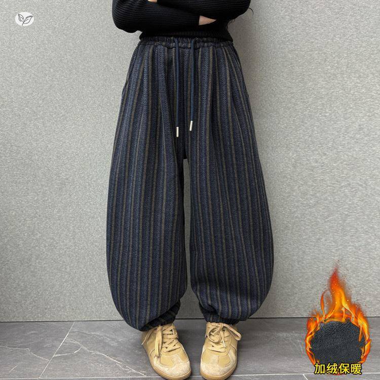 女童加绒条领纹裤毛衣套装202底5年秋冬新款中大童半高打衫灯笼裤