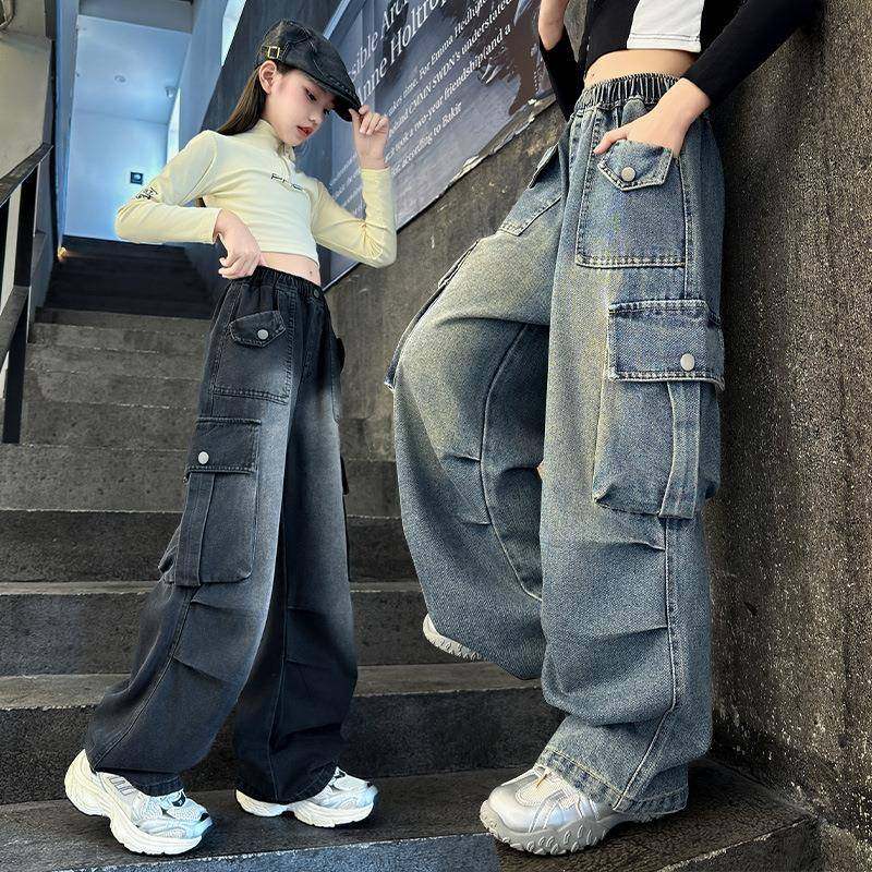 女工装裤秋季2025新款洋气大童宽松牛仔裤子儿童秋冬腿直童筒阔裤,童装/婴儿装/亲子装,儿童牛仔裤,淘宝优惠券,粉丝福利购,淘宝优惠卷