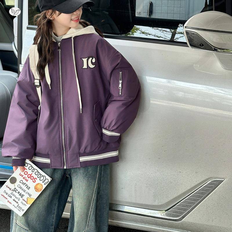 女童2025秋冬新款时髦棒连球季服夹棉帽外套中大童冬保暖户外棉服