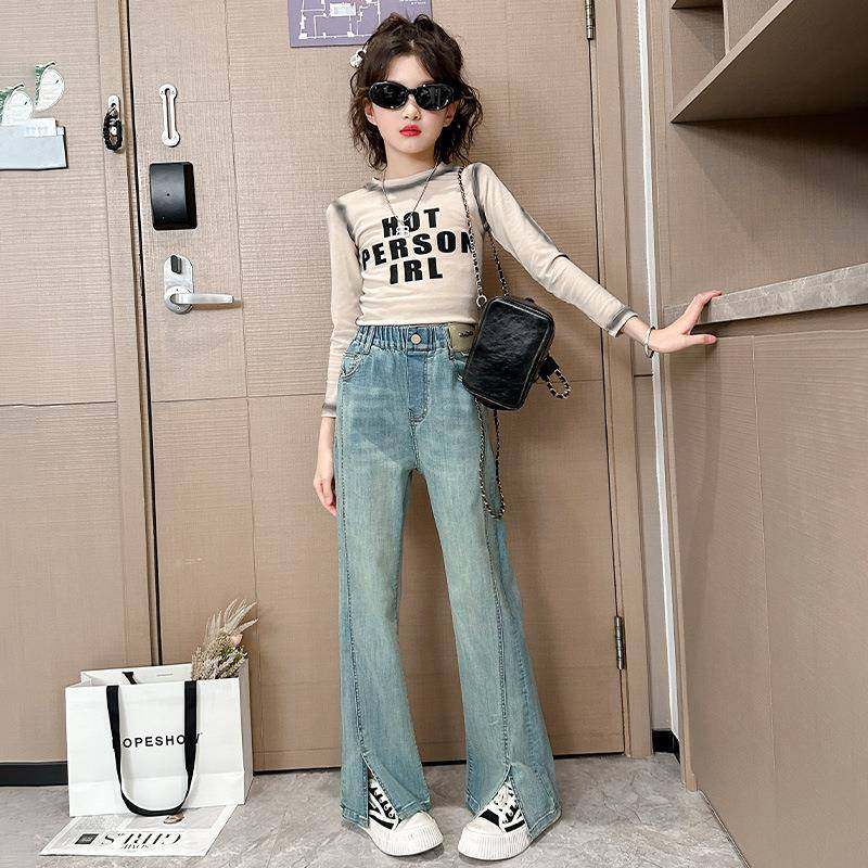 女童秋季新款牛2仔裤205夏装中大童韩版开叉喇叭裤学生时髦前长裤,童装/婴儿装/亲子装,儿童牛仔裤,淘宝优惠券,粉丝福利购,淘宝优惠卷