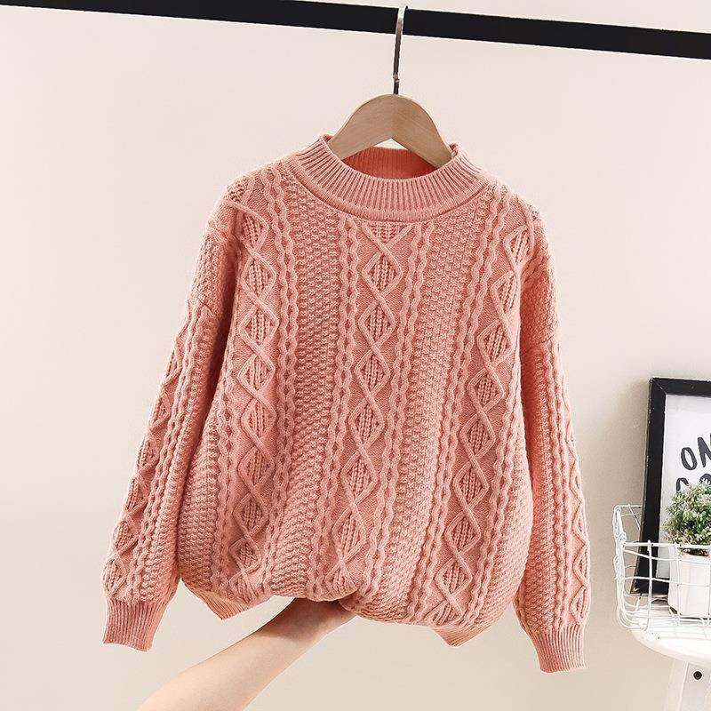 女季童麻花毛衣冬粗线加厚保暖线衫复古针织衫打底毛衫学生毛衣