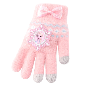 迪士尼儿童五指手套冬季女童小孩冰雪公主冬天分指可爱小学生爱莎