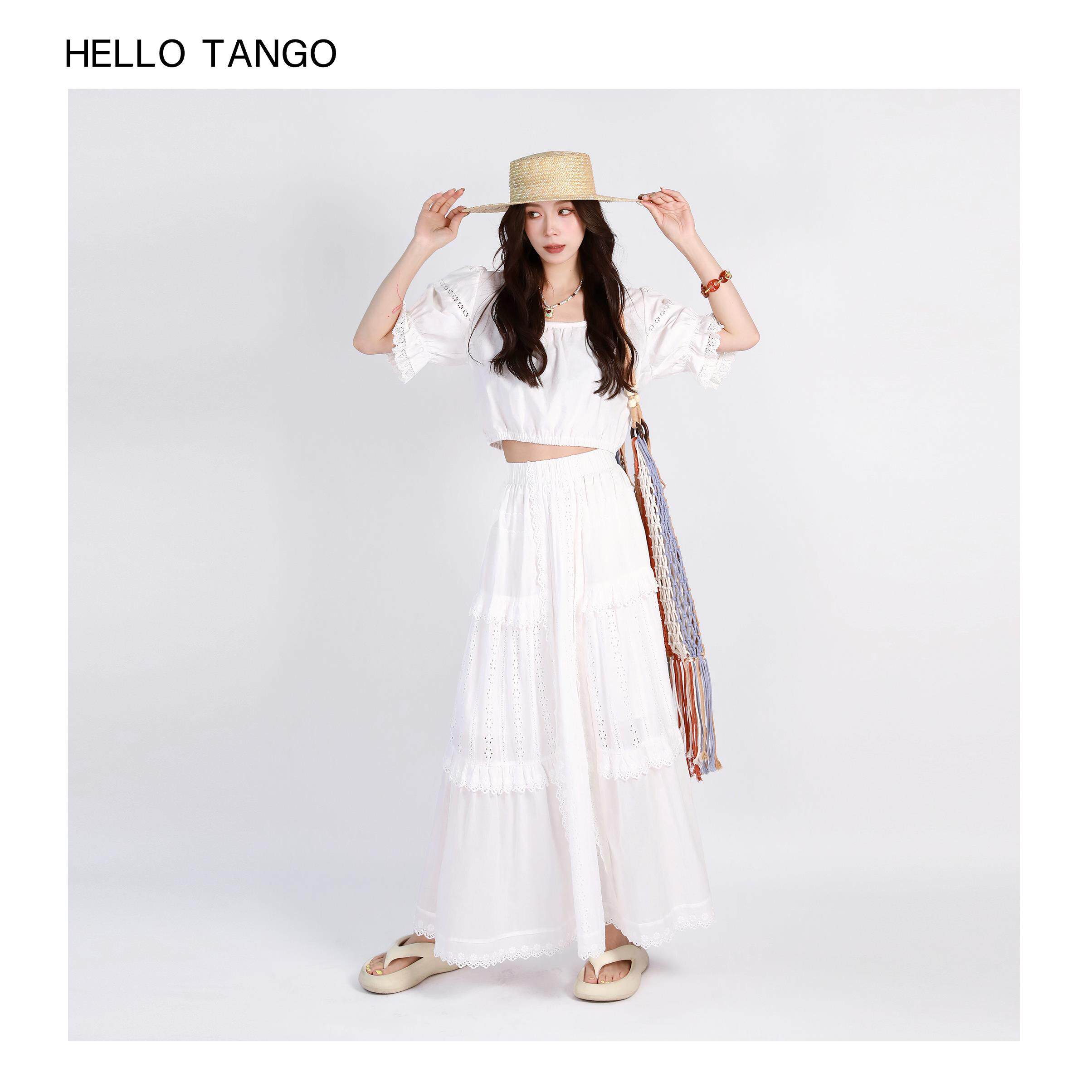 HELLOTANGO《自由古巴》小众设计镂空拼接重工百搭半身裙24068#