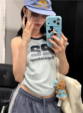 HELLOTANGO《海盐奶霜》夏季复古校园风撞色显瘦休闲背心56367