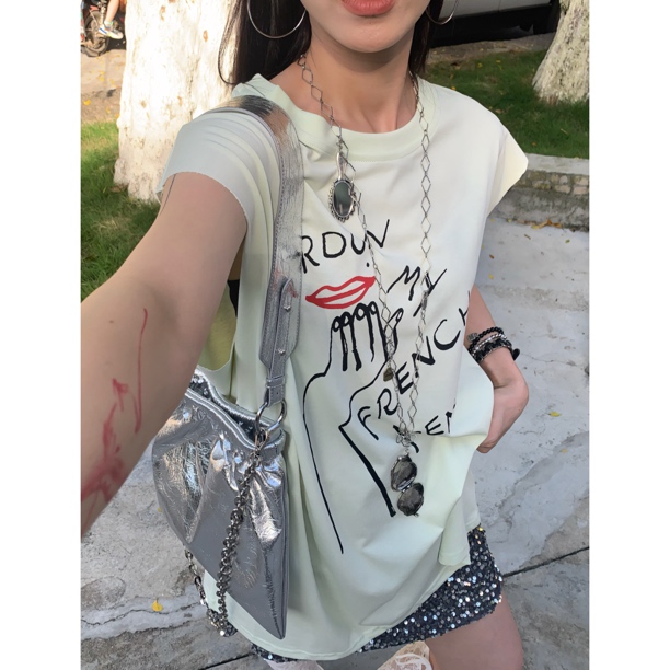 HELLOTANGO《致歉艺术》小众夏季个性休闲字母印花无袖T恤54344#