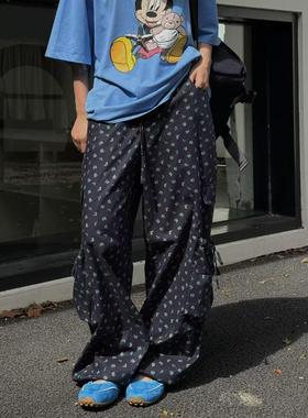 HELLOTANGO《夏日衣橱》夏季韩系碎花绑带抽绳工装风休闲裤25566#