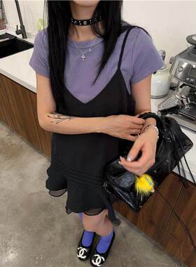 HELLOTANGO《普罗雾里》夏季压褶花边减龄显瘦吊带连衣裙26436