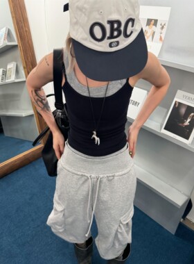 HELLOTANGO《撞色文学》夏季韩系撞色假两件拼接带胸垫背心65072#