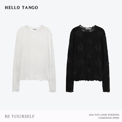 HELLOTANGO《慕雪肌理》春夏韩系重工钩花蕾丝木耳边长袖56384