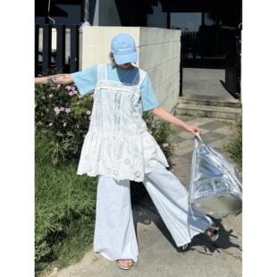 HELLOTANGO《绣色浮影》绣花镂空蕾丝拼接宽松背心连衣裙25645#