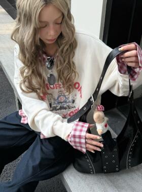 HELLOTANGO《摩托车手》秋冬美式复古做旧加绒圆领休闲卫衣65938#