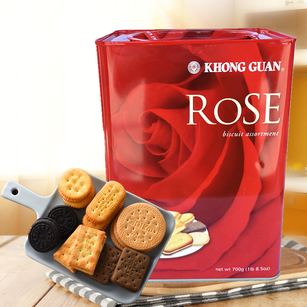 网红饼干零食喜庆礼盒礼品新加坡进口玫瑰康元铁罐什锦饼干700g