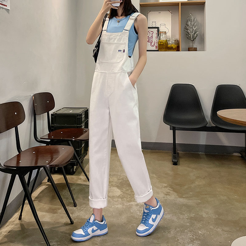 白色背带裤牛仔裤女春秋季新款2025小个子宽松百搭流行减龄连体裤