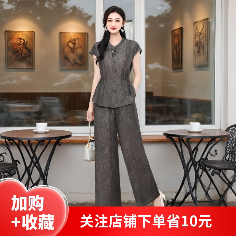 进口莱赛尔套装女2026年新款夏季穿搭40妈妈抗皱短袖阔腿裤套装
