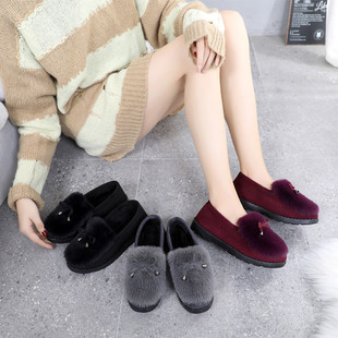 加绒外穿豆豆鞋 女鞋 厚底保暖棉鞋 女瓢鞋 防滑 冬季 套脚孕妇鞋 毛毛鞋