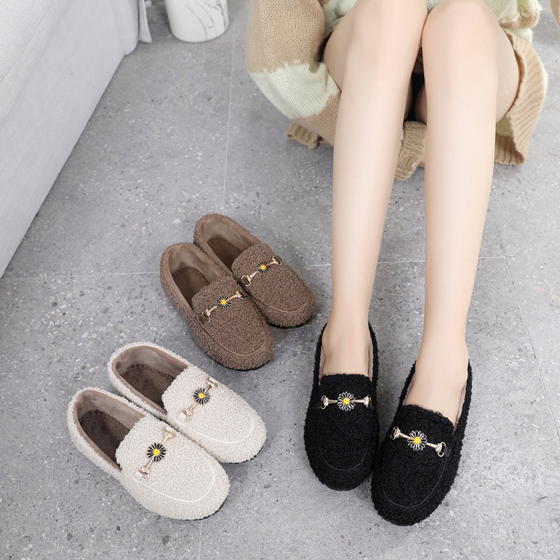 新款毛毛鞋女加绒秋季外穿豆豆鞋女棉鞋厚底百搭保暖孕妇鞋子防滑