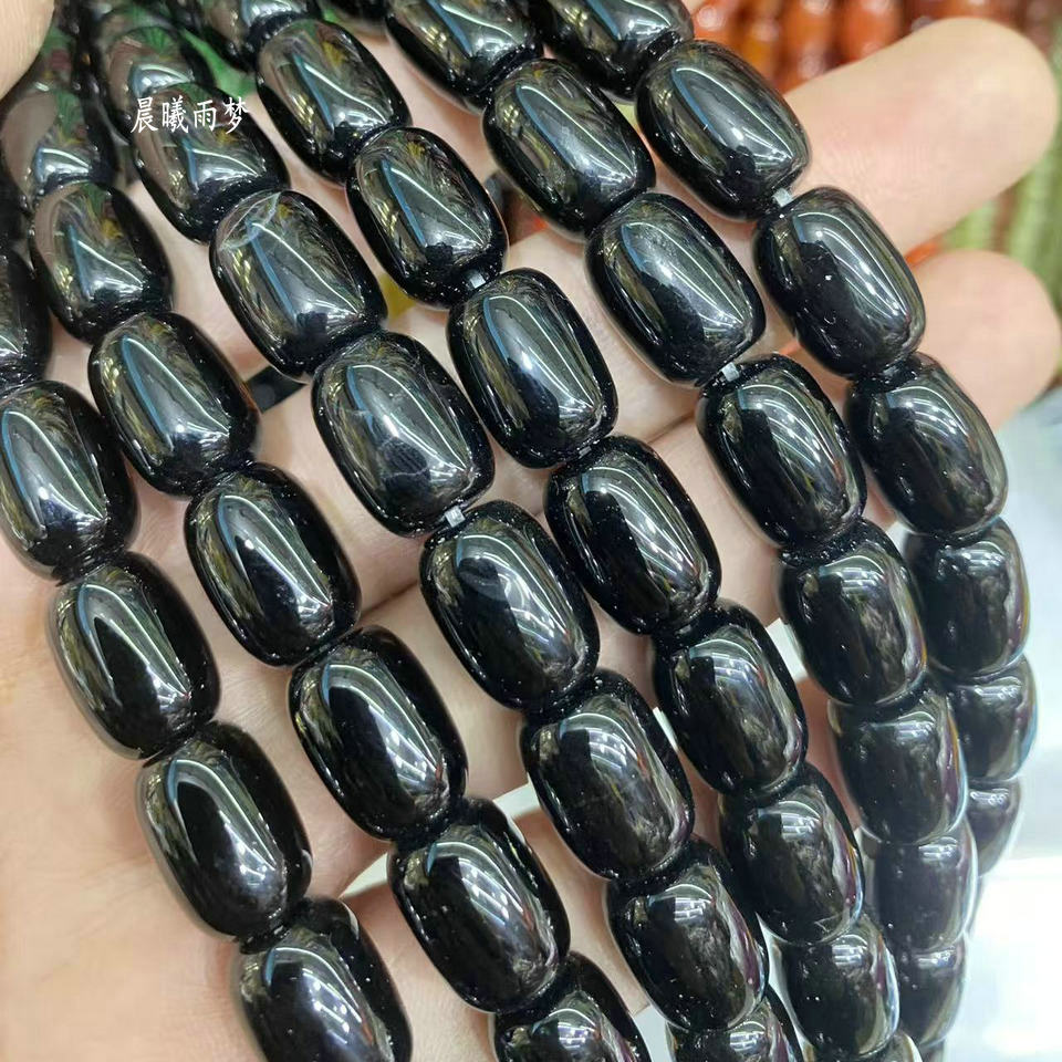 10×14/13×18mm天然黑玛瑙桶珠散珠子手链隔珠diy饰品配饰材料