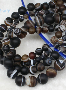 无忧化 天然磨砂玛瑙缠丝圆珠散珠6-16mmdiy串珠佛珠念珠饰品配件