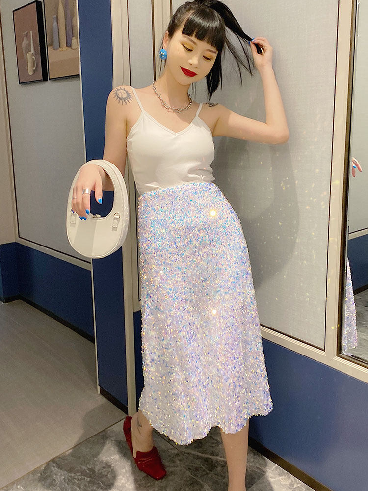 生日派对半身裙女新款宴会气质长款亮片高端大气优雅名媛高级质感