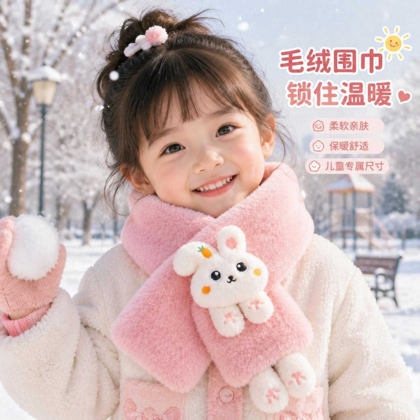 冬季新款儿童围巾秋冬季毛绒亲子