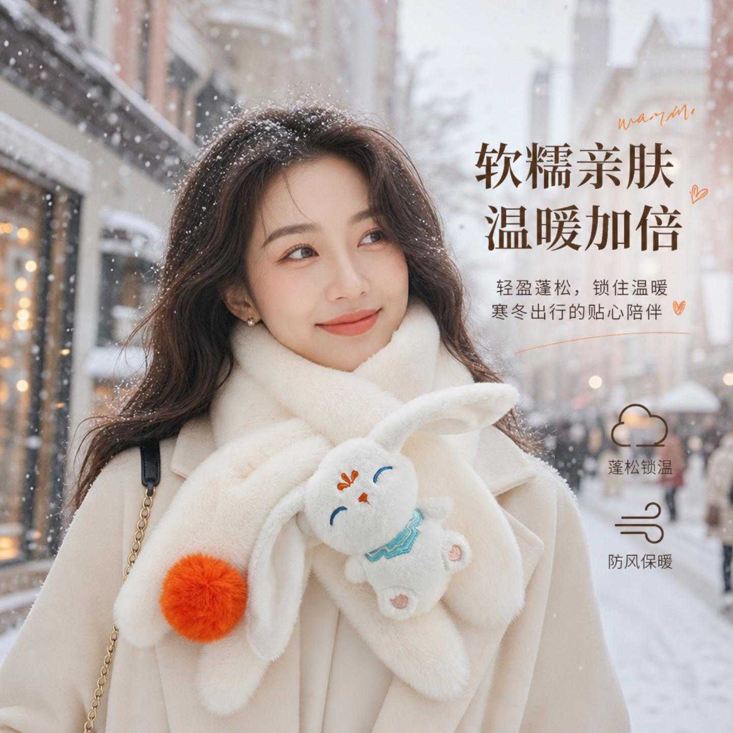 亲子围巾女士秋天冬季2026新款网红韩版可爱卡通保暖女童保暖围脖