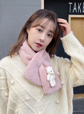 小熊围巾围脖女生冬季高级感秋冬季可爱卡通毛绒儿童百搭2026新款