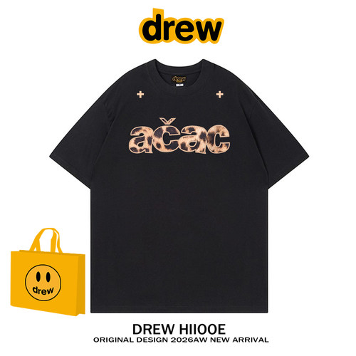 drew美式潮牌豹纹acac字母印花短袖T恤男女新款宽松情侣纯棉半袖